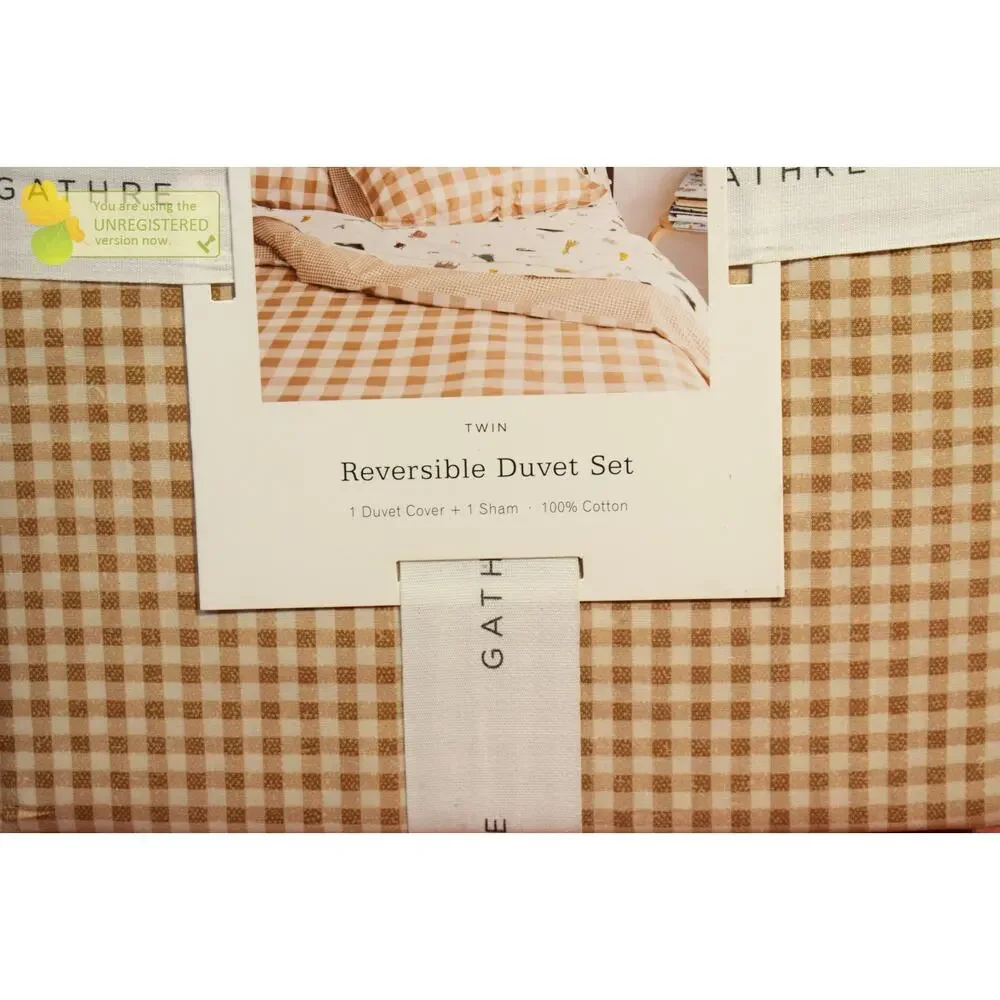 Gathre Khaki Gingham Reversible Duvet Set Twin